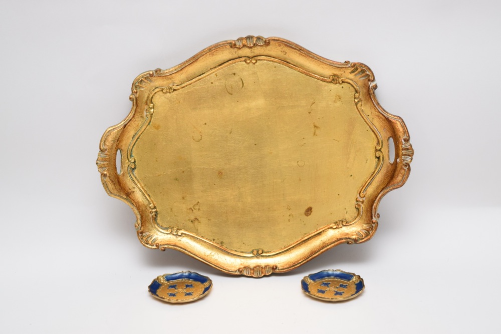 Italian Florentine Tray and Pair of Coasters