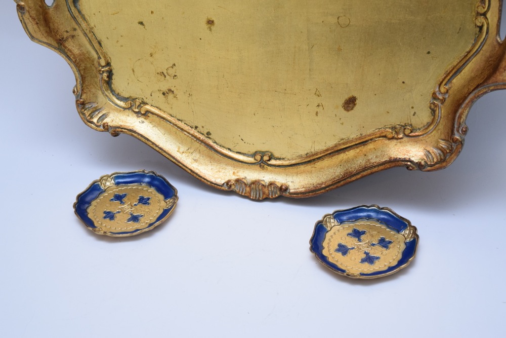 Italian Florentine Tray and Pair of Coasters