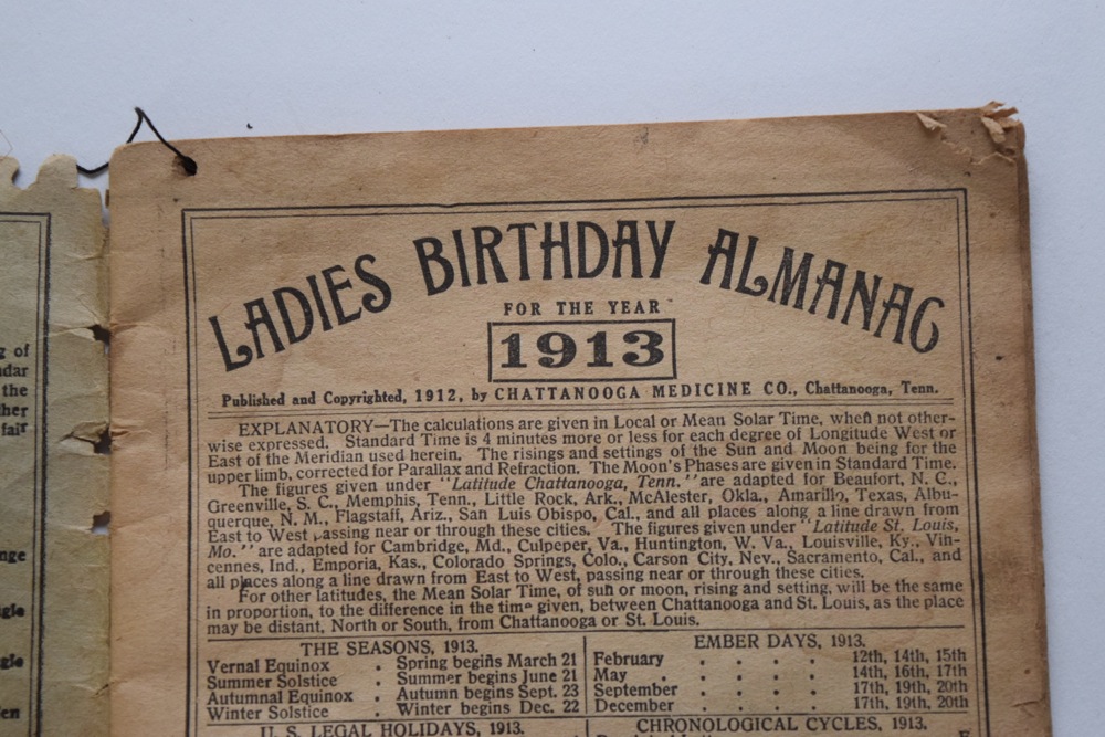 1913 The Ladies Birthday Almanac
