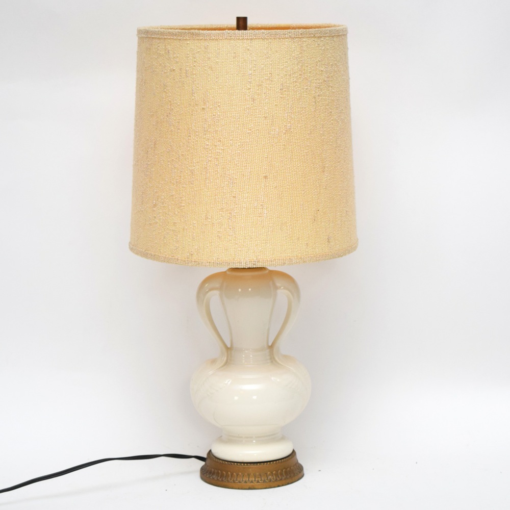 Vintage Swan Neck Style Cream Tone Lamp with Nubby Linen Shade