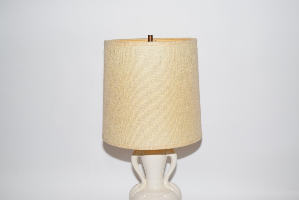 Vintage Swan Neck Style Cream Tone Lamp with Nubby Linen Shade