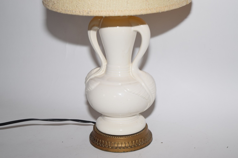 Vintage Swan Neck Style Cream Tone Lamp with Nubby Linen Shade