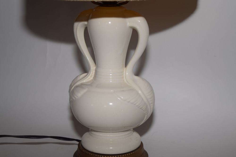 Vintage Swan Neck Style Cream Tone Lamp with Nubby Linen Shade