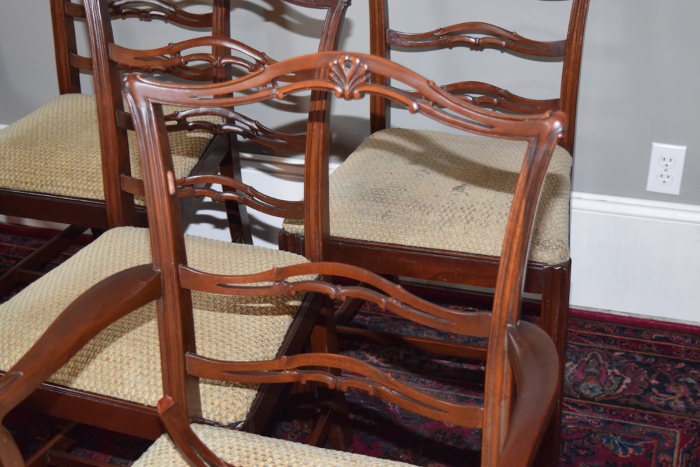 Eight Mahogany Mid-Century Chippendale Style Dining Chairs
