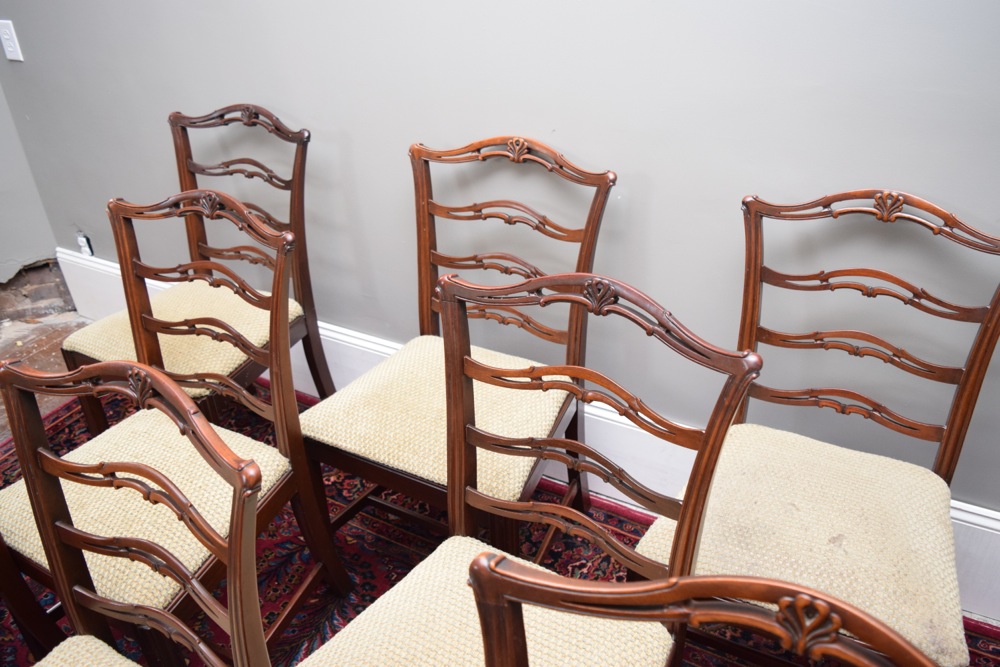 Eight Mahogany Mid-Century Chippendale Style Dining Chairs