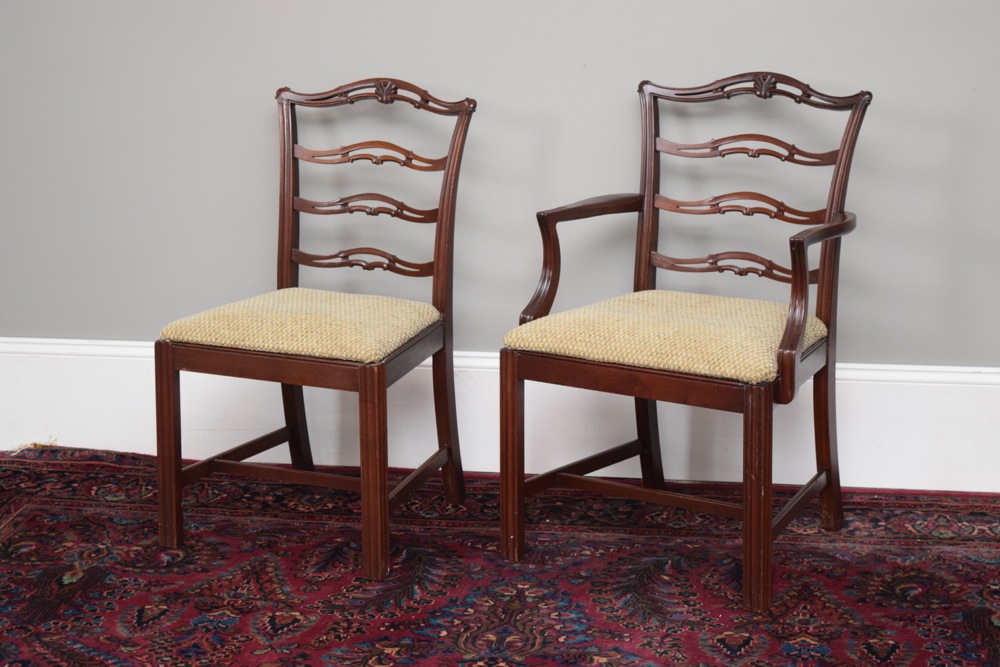 Eight Mahogany Mid-Century Chippendale Style Dining Chairs