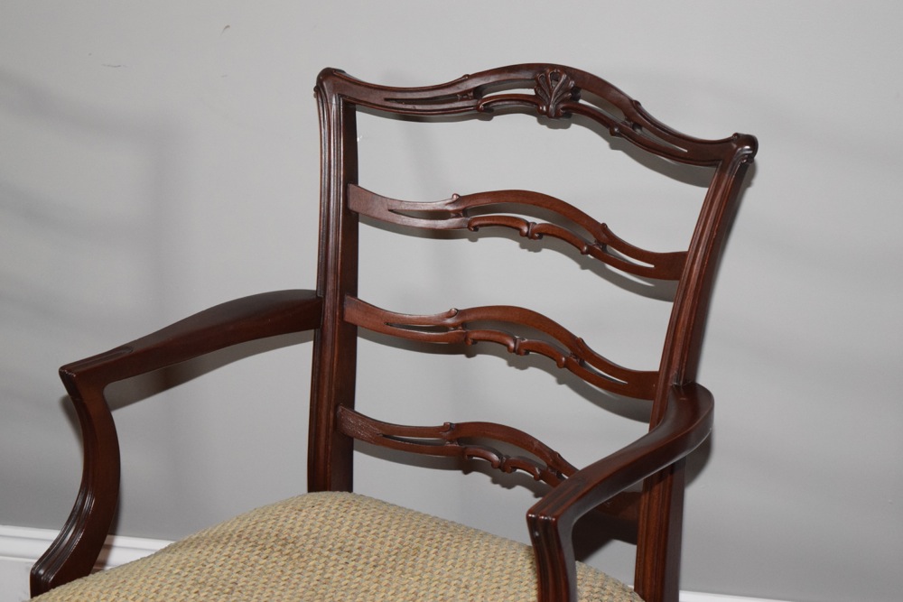 Eight Mahogany Mid-Century Chippendale Style Dining Chairs