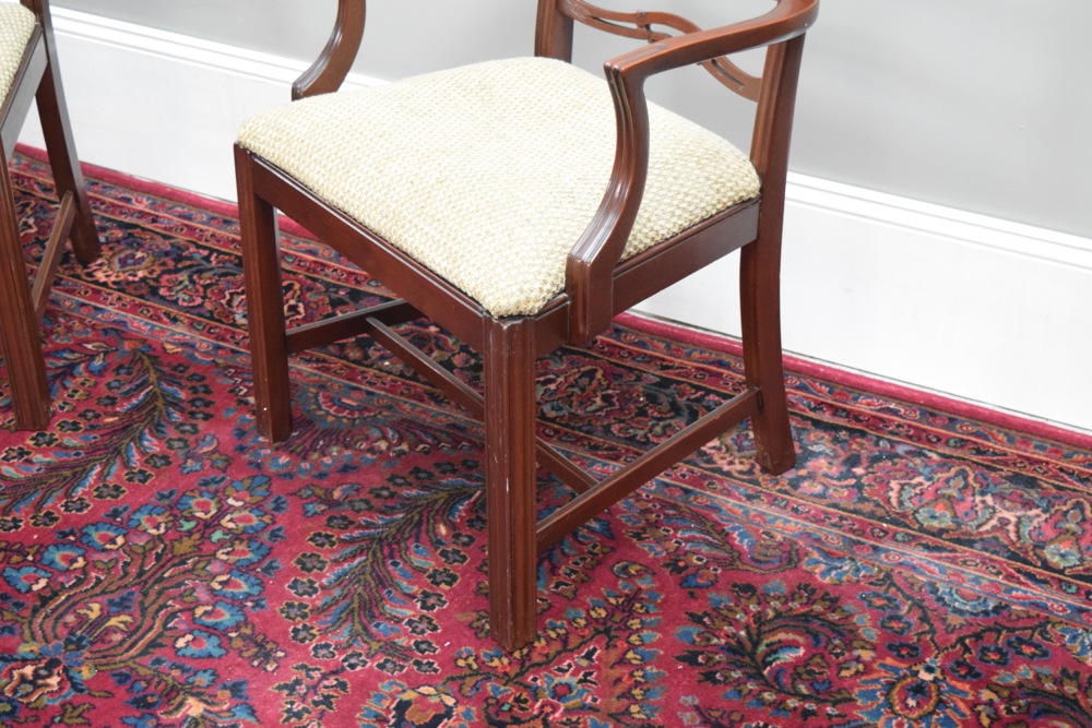 Eight Mahogany Mid-Century Chippendale Style Dining Chairs