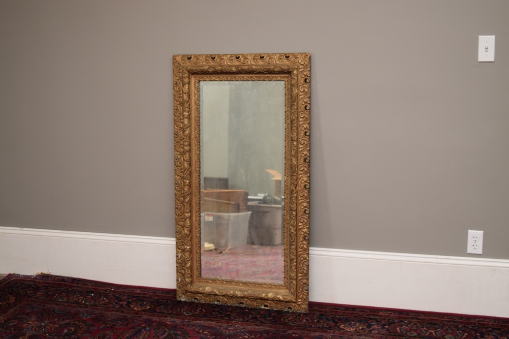 Large Antique Ornately Carved Gilt Beveled Wall Mirror