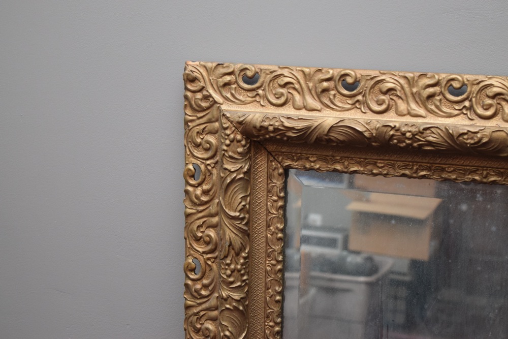 Large Antique Ornately Carved Gilt Beveled Wall Mirror