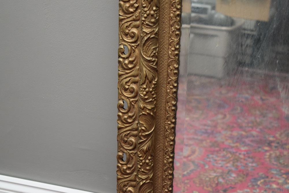 Large Antique Ornately Carved Gilt Beveled Wall Mirror