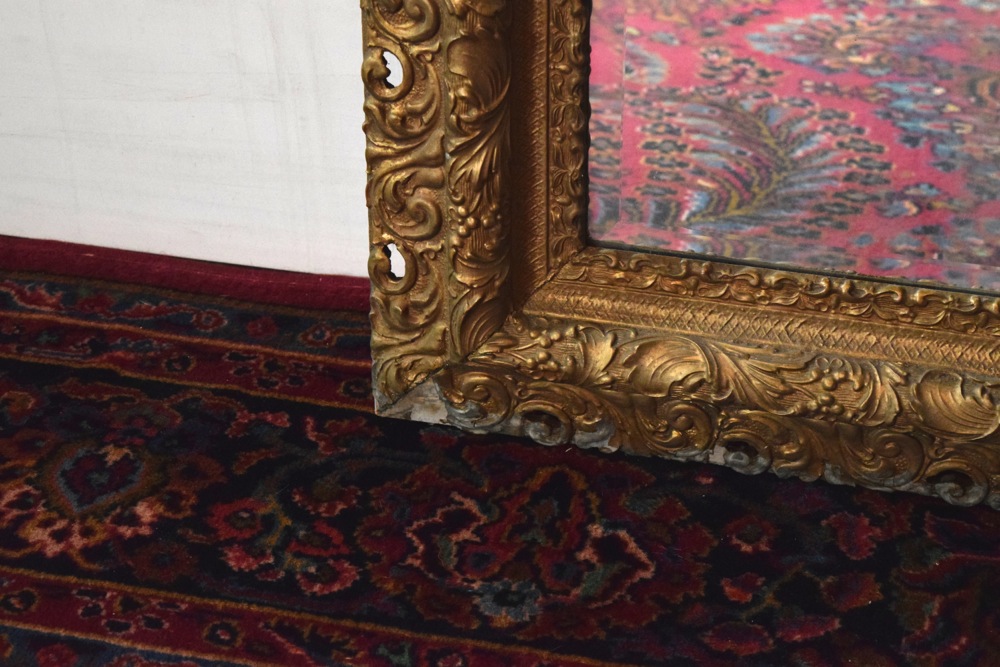 Large Antique Ornately Carved Gilt Beveled Wall Mirror