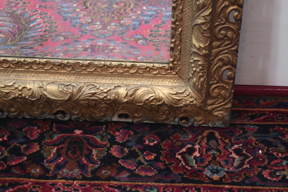 Large Antique Ornately Carved Gilt Beveled Wall Mirror