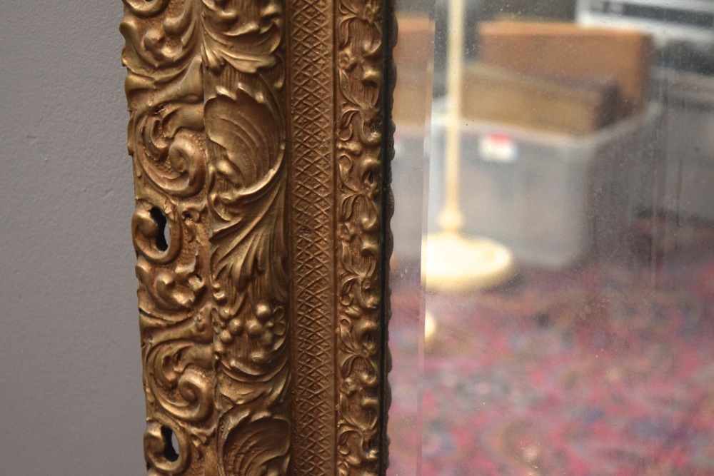 Large Antique Ornately Carved Gilt Beveled Wall Mirror