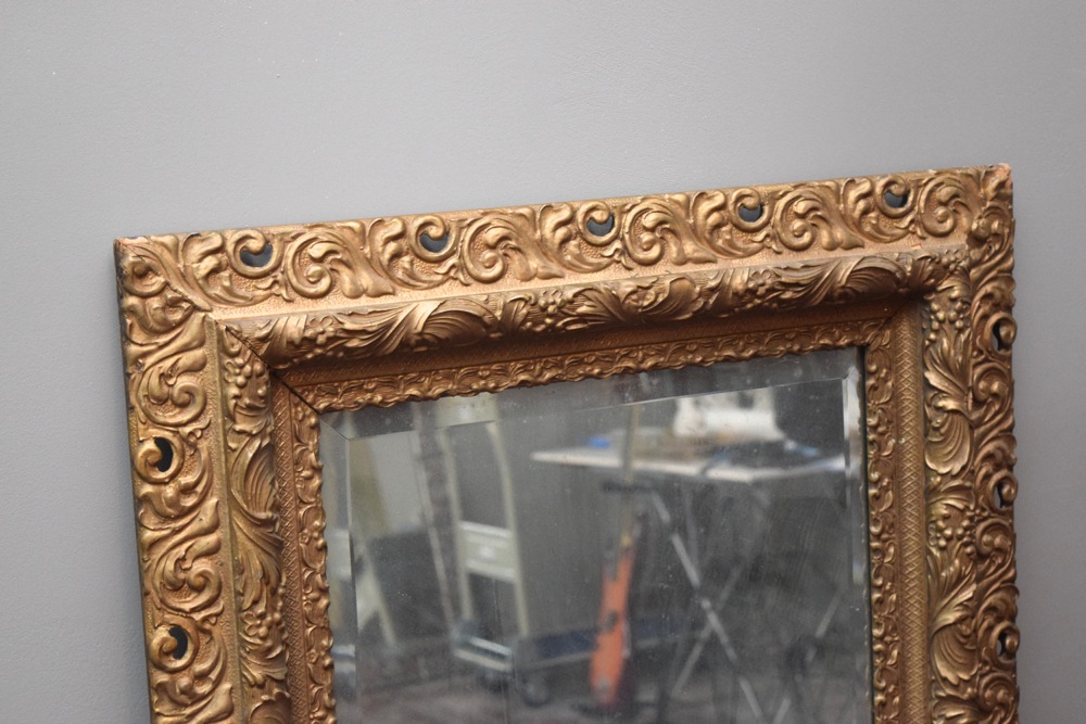 Large Antique Ornately Carved Gilt Beveled Wall Mirror