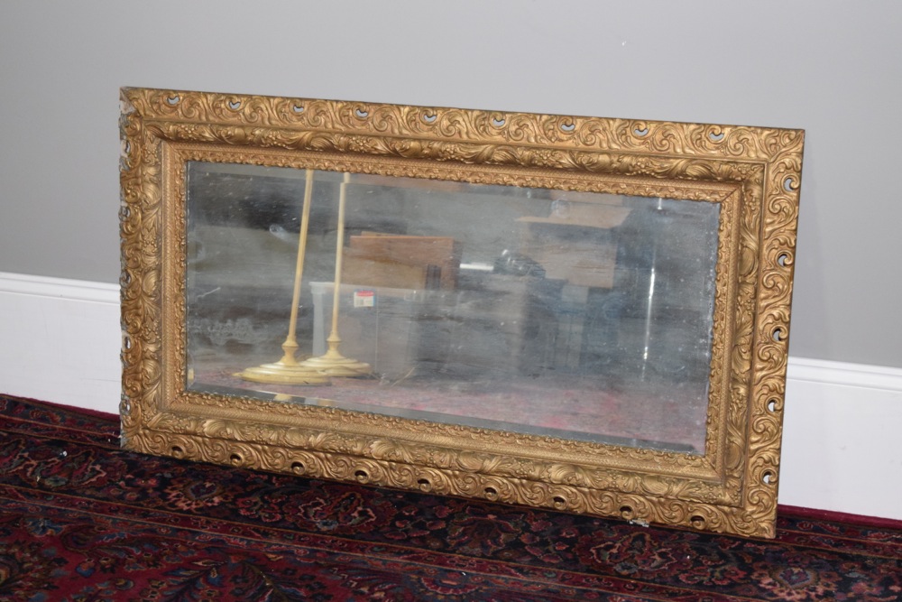 Large Antique Ornately Carved Gilt Beveled Wall Mirror