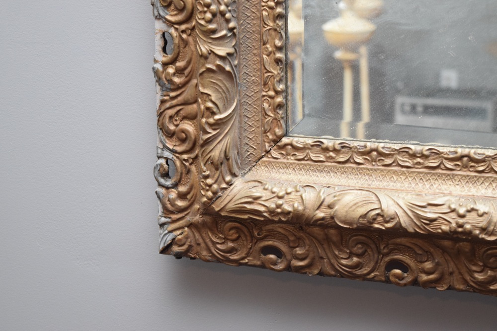 Large Antique Ornately Carved Gilt Beveled Wall Mirror