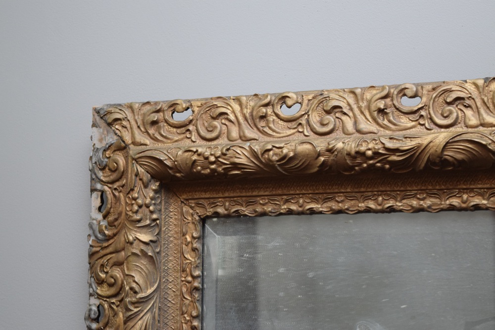Large Antique Ornately Carved Gilt Beveled Wall Mirror