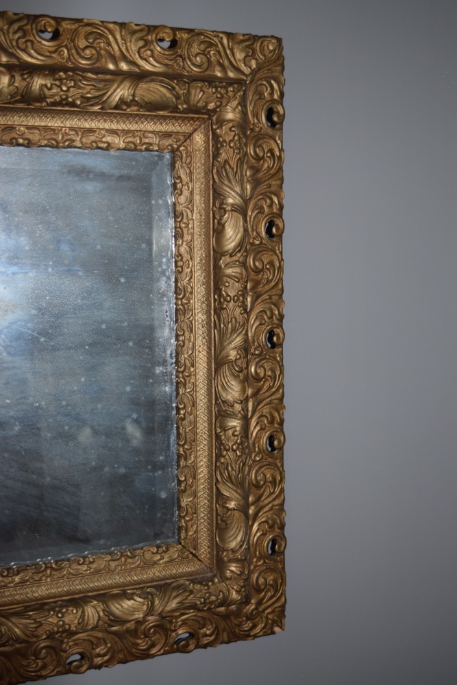 Large Antique Ornately Carved Gilt Beveled Wall Mirror