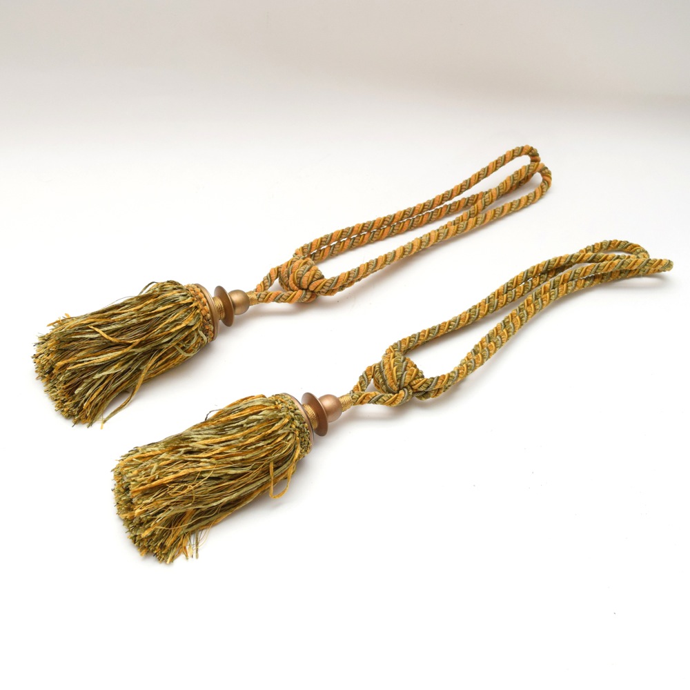 Pair of Woven Silk and Velvet Curtain Tie Backs