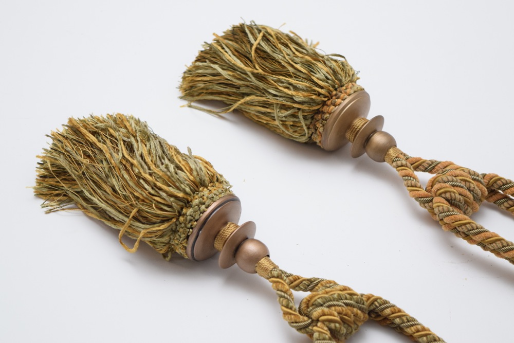 Pair of Woven Silk and Velvet Curtain Tie Backs