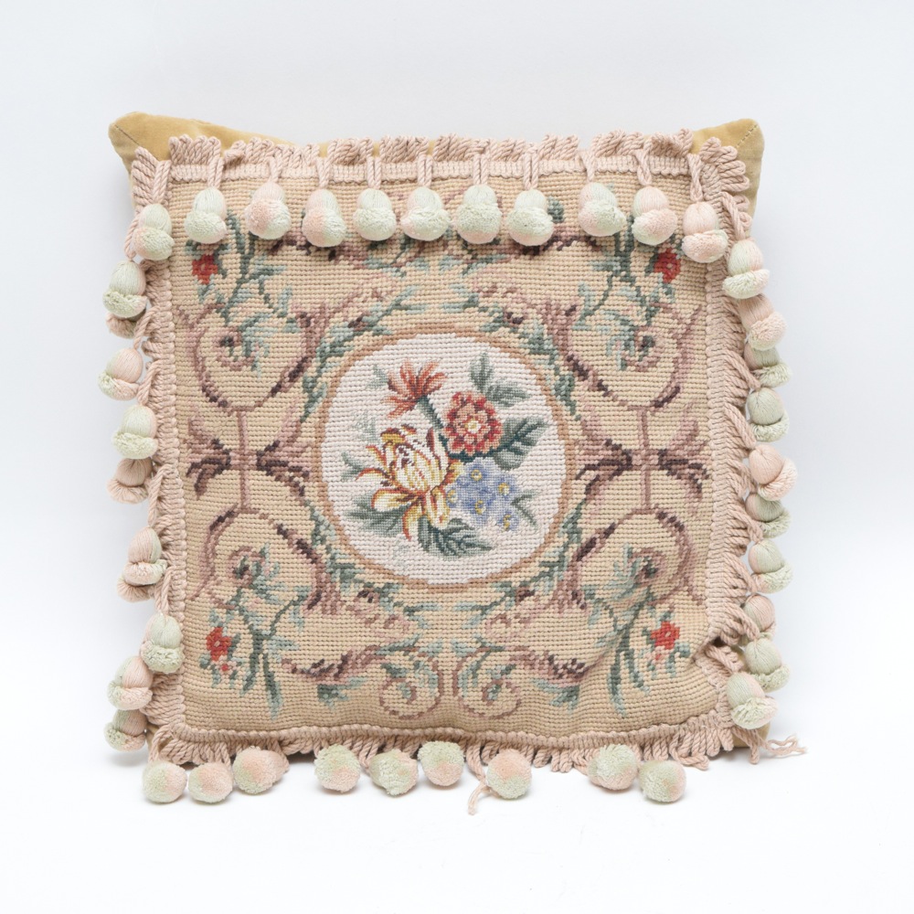 Vintage Needlepoint and Velvet Down Pillow