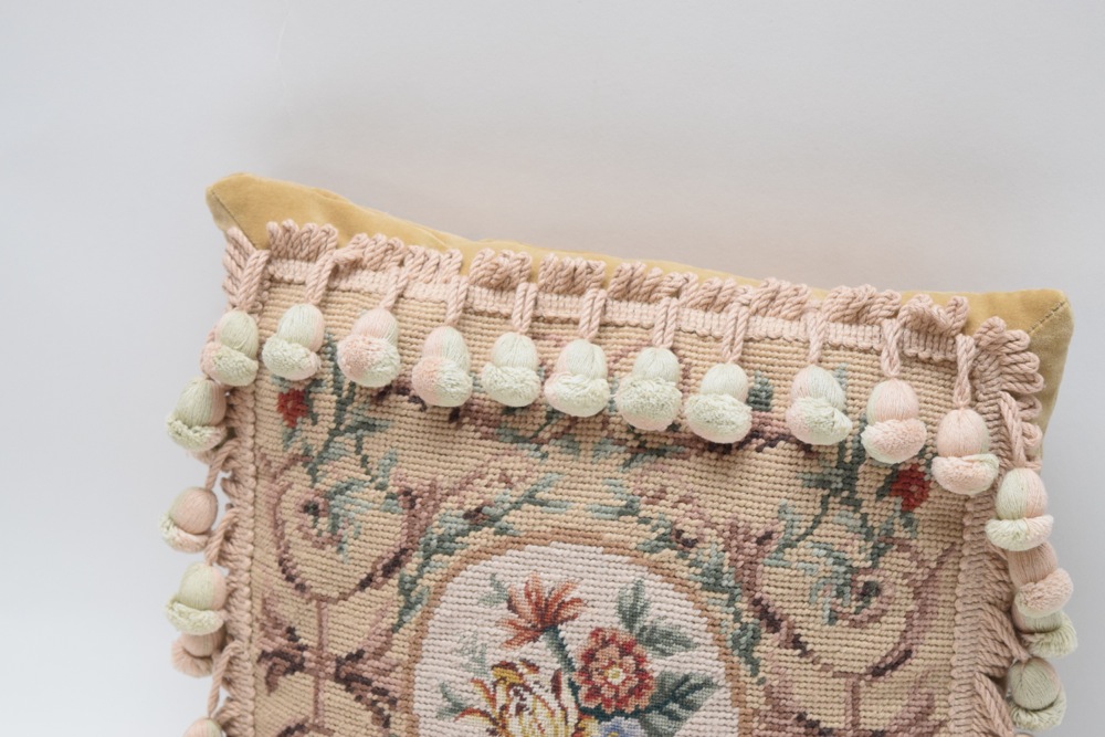 Vintage Needlepoint and Velvet Down Pillow