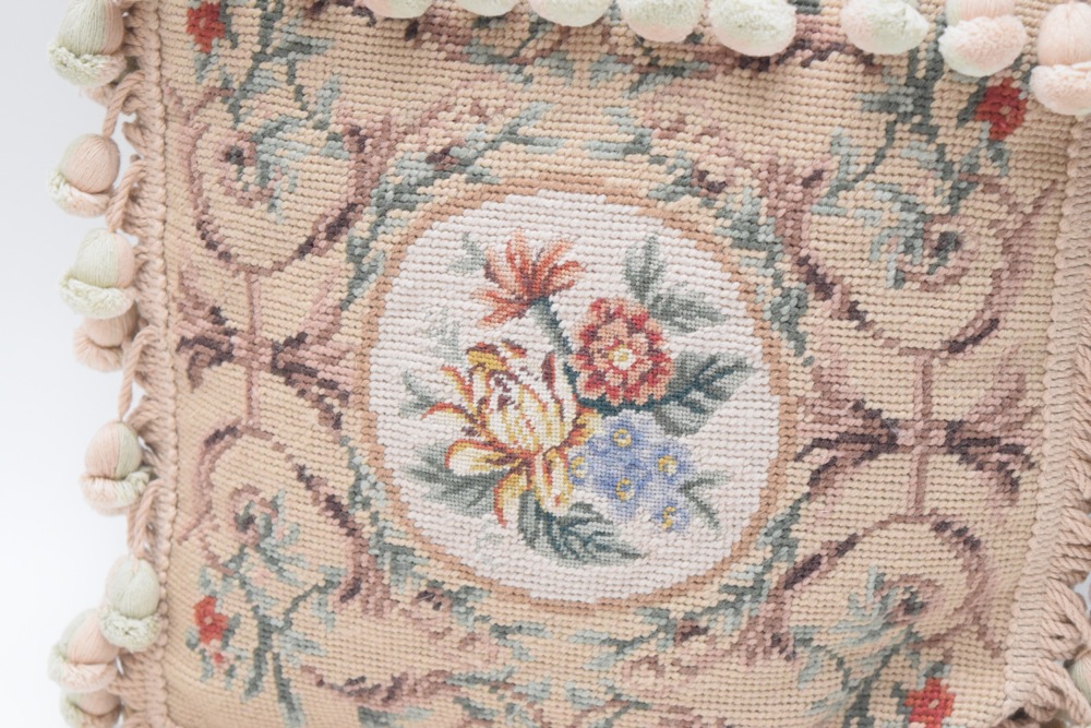 Vintage Needlepoint and Velvet Down Pillow