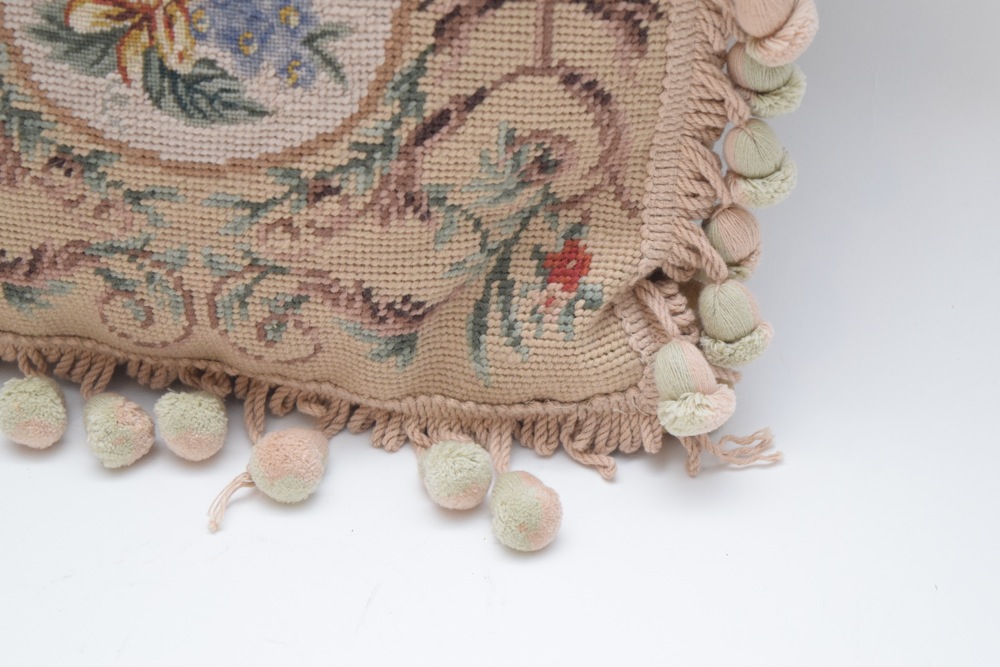 Vintage Needlepoint and Velvet Down Pillow