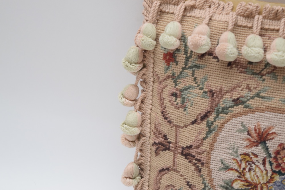 Vintage Needlepoint and Velvet Down Pillow