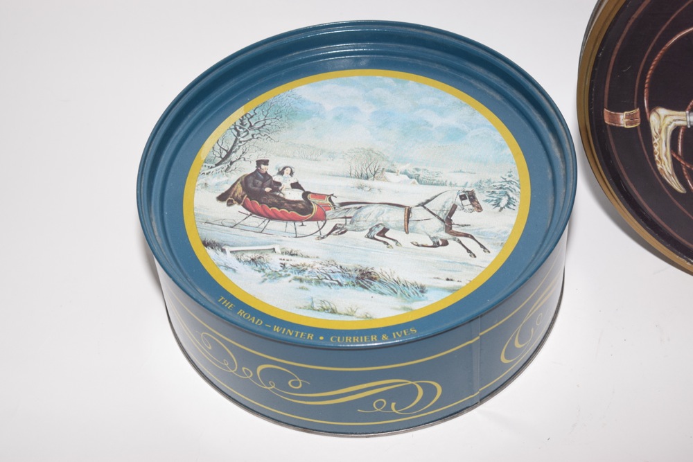 Vintage Tins, Including Signed Foxhunting Themed Tin