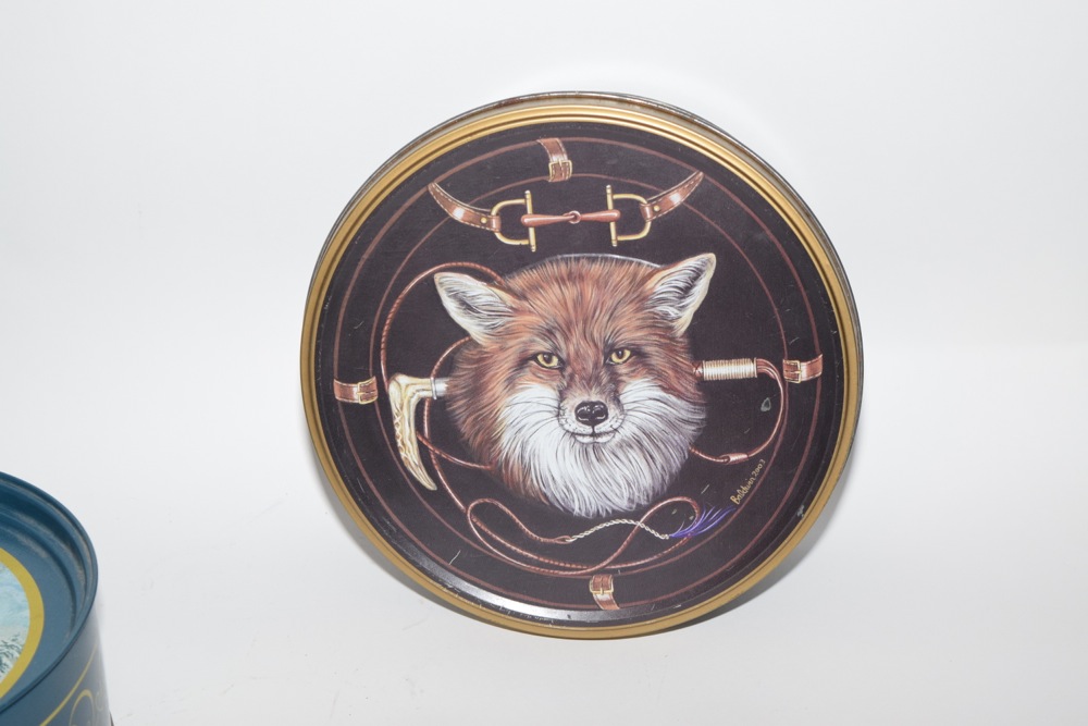 Vintage Tins, Including Signed Foxhunting Themed Tin