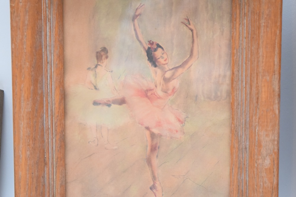 Matched Vintage Petite Ballerina and Botanical Study Artworks