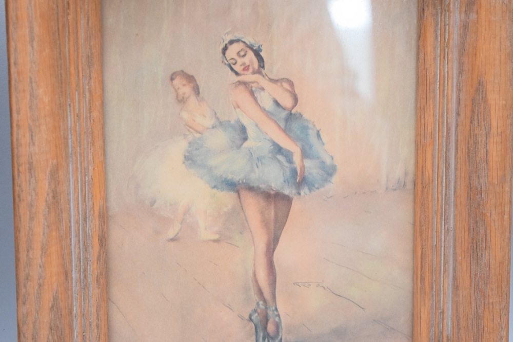 Matched Vintage Petite Ballerina and Botanical Study Artworks