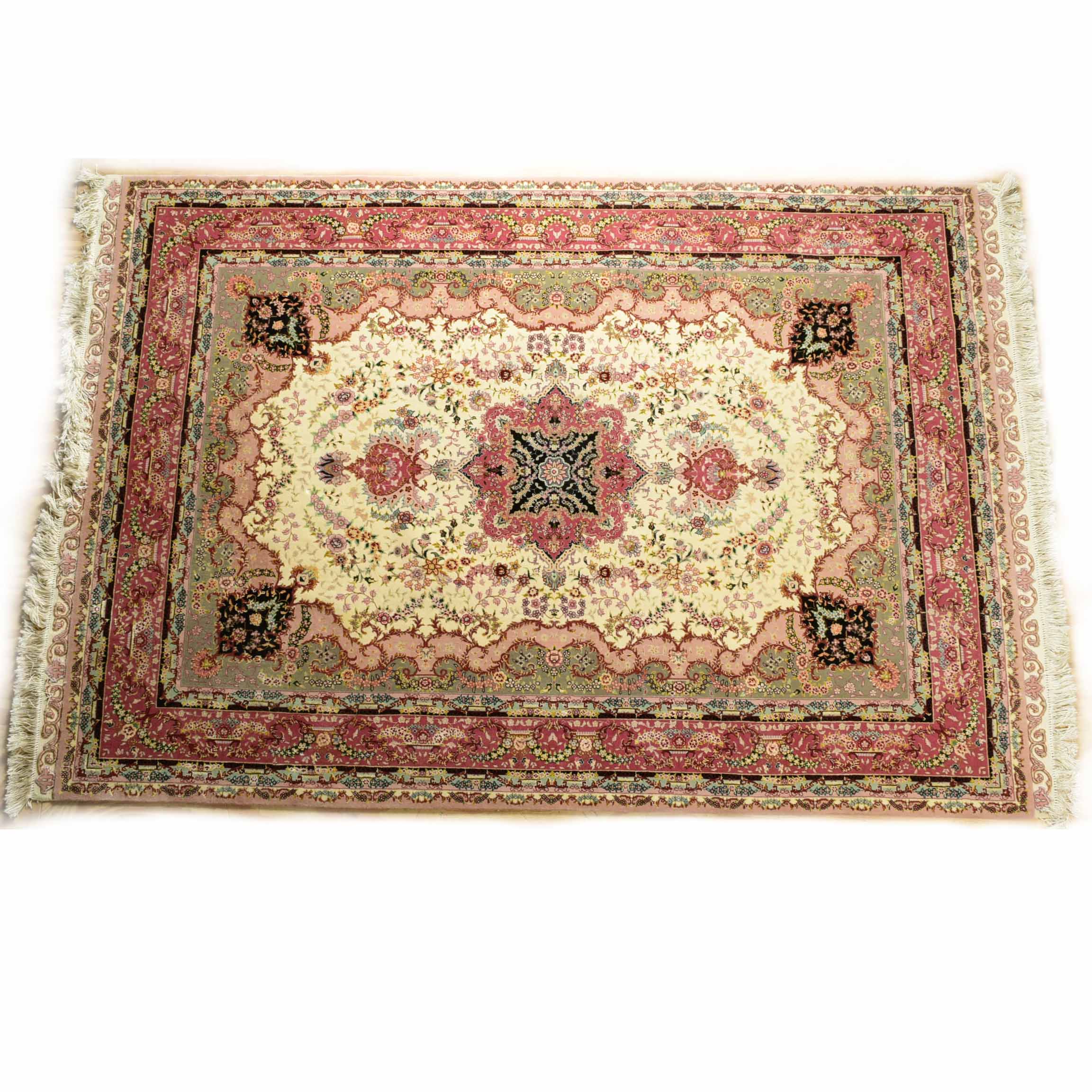 Handwoven Wool and Silk Tabriz Style Rug