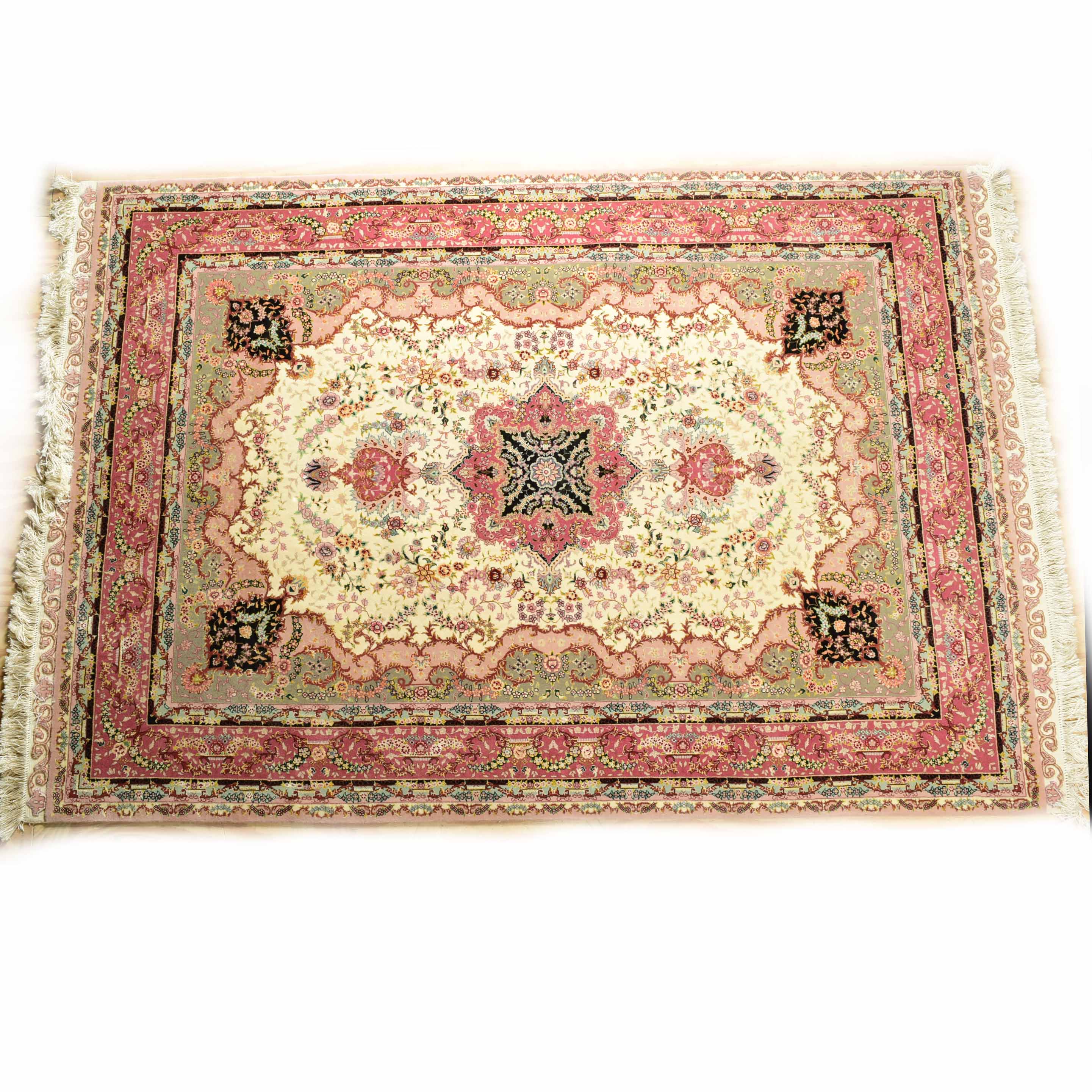 Handwoven Wool and Silk Tabriz Style Rug