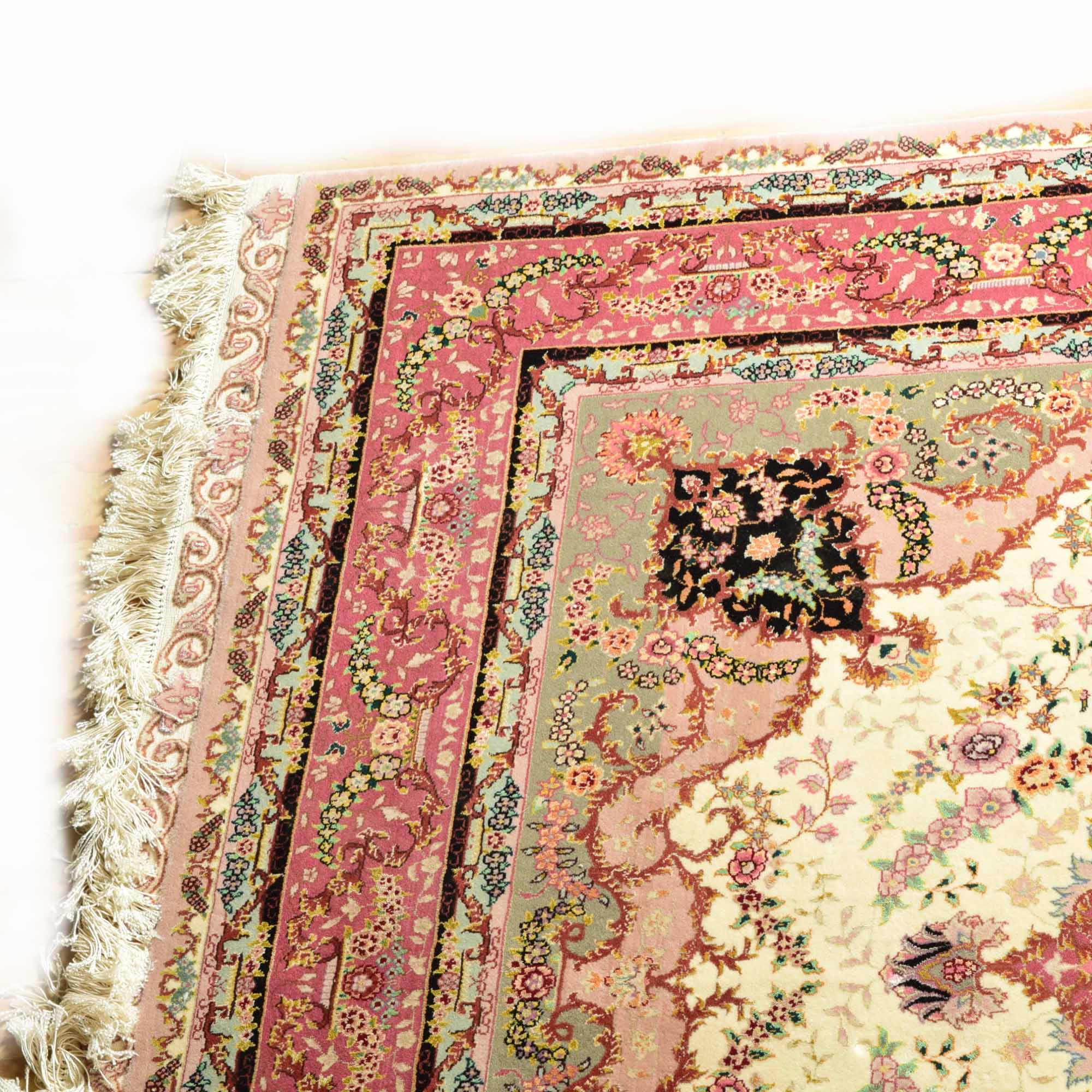 Handwoven Wool and Silk Tabriz Style Rug