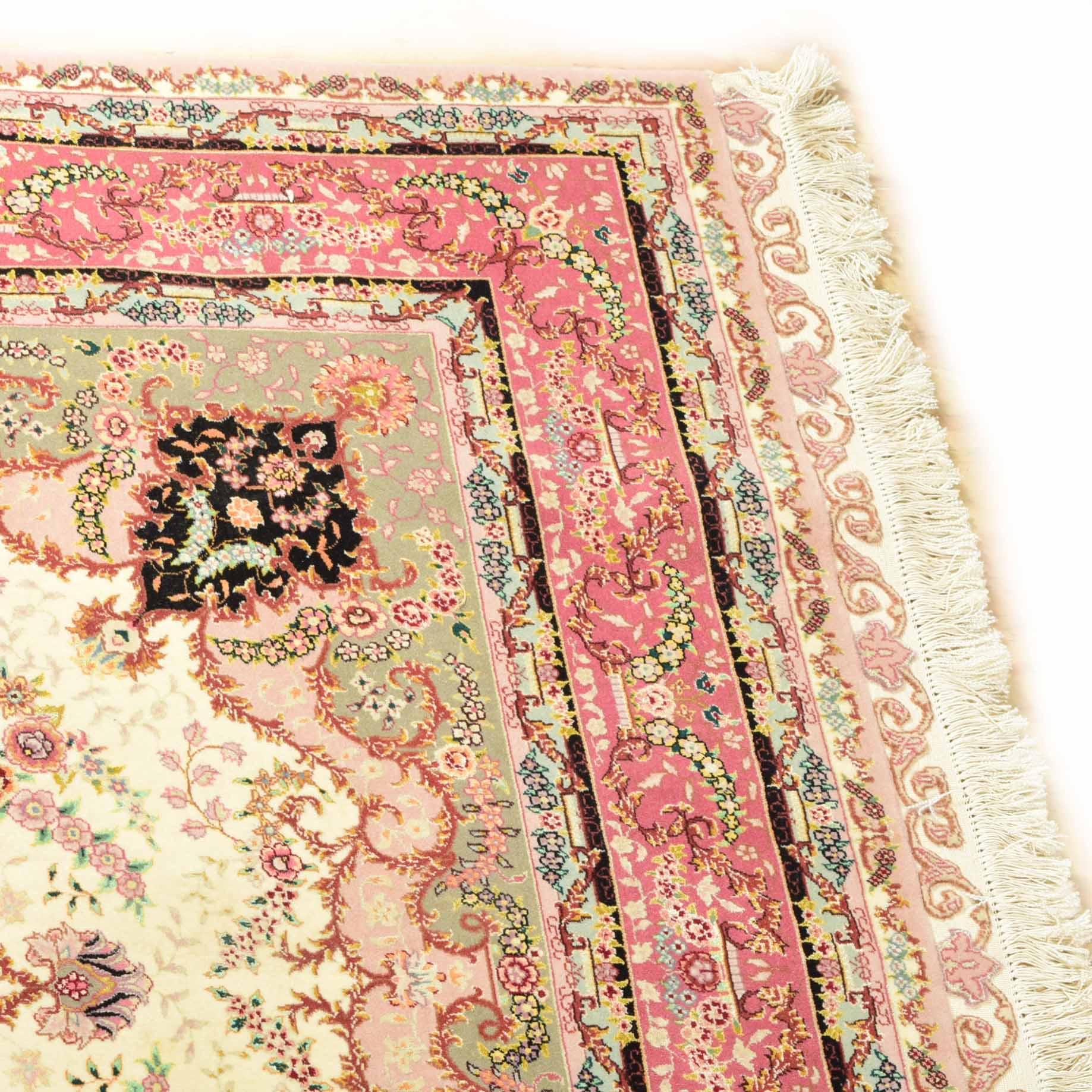 Handwoven Wool and Silk Tabriz Style Rug