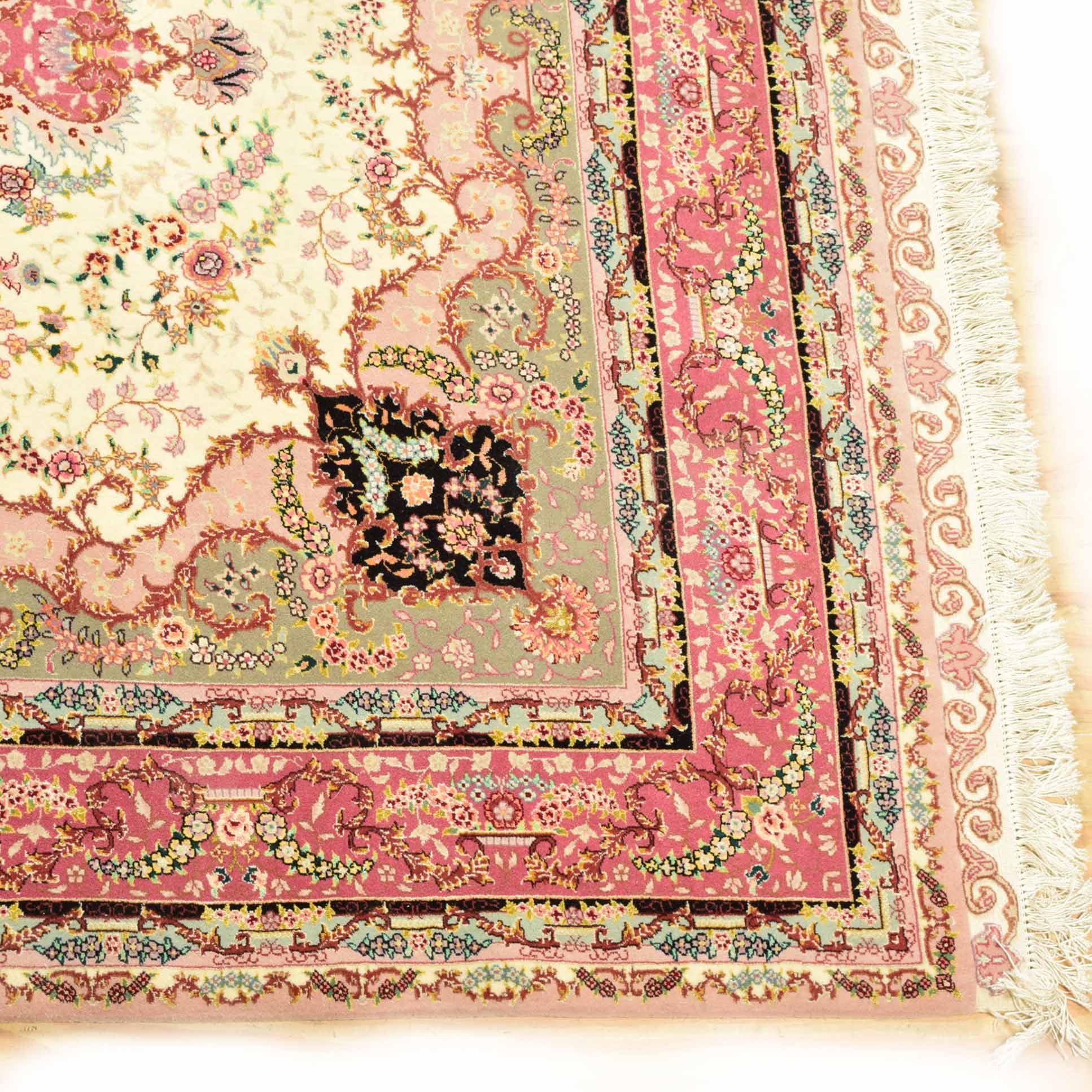 Handwoven Wool and Silk Tabriz Style Rug