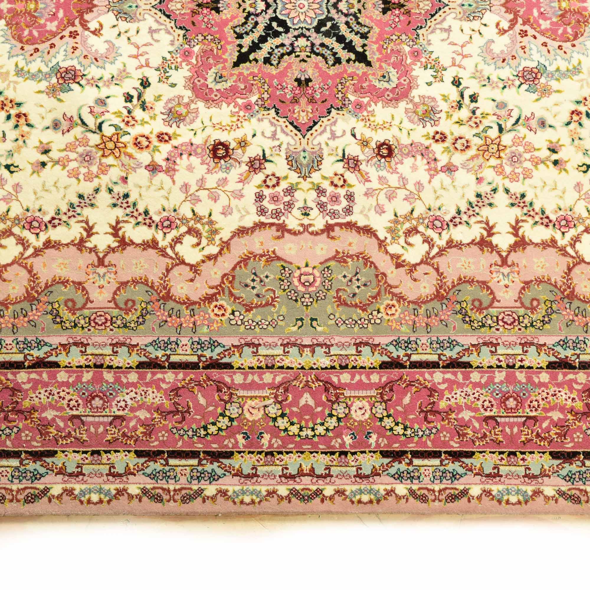 Handwoven Wool and Silk Tabriz Style Rug