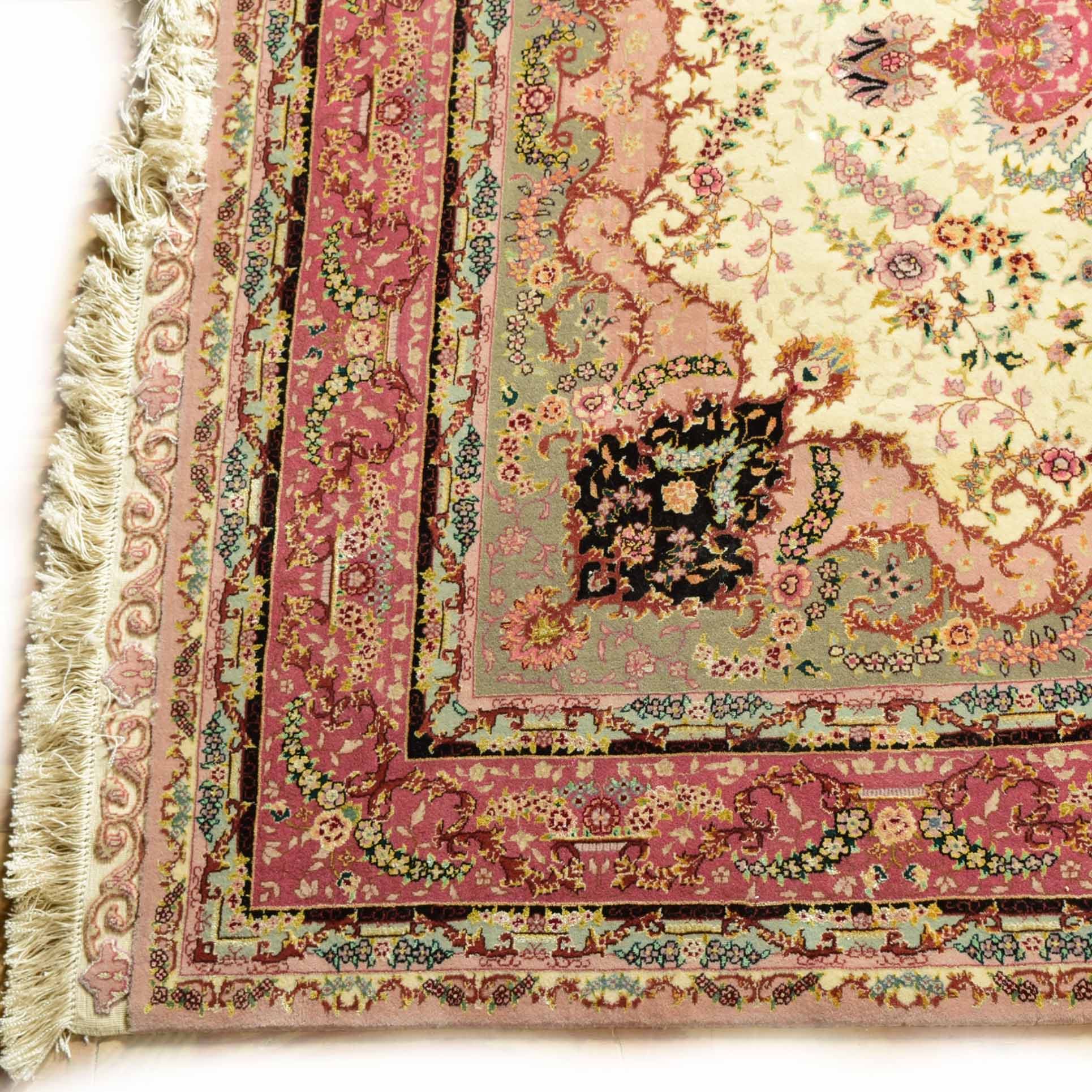 Handwoven Wool and Silk Tabriz Style Rug