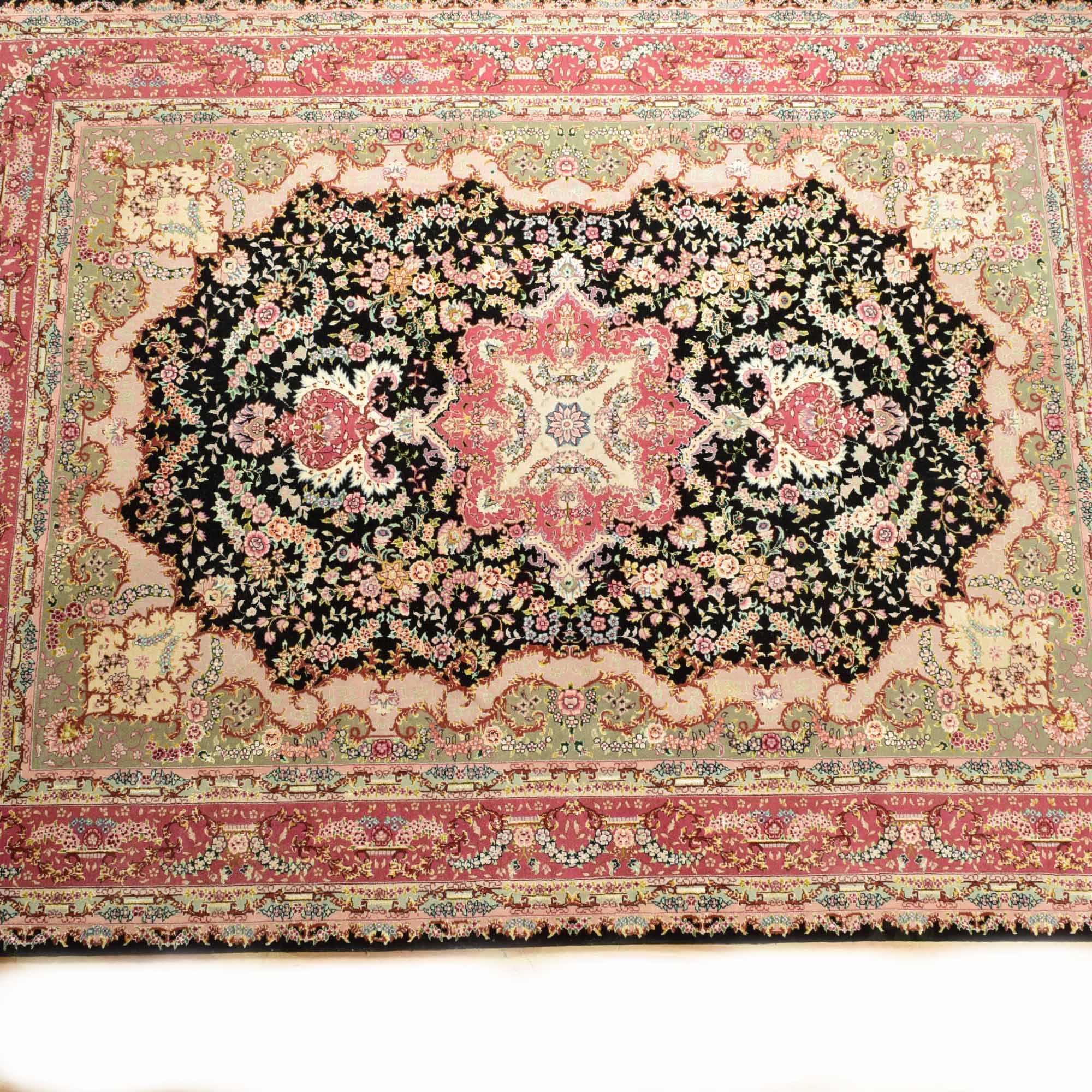 Handwoven Wool and Silk Tabriz Style Rug