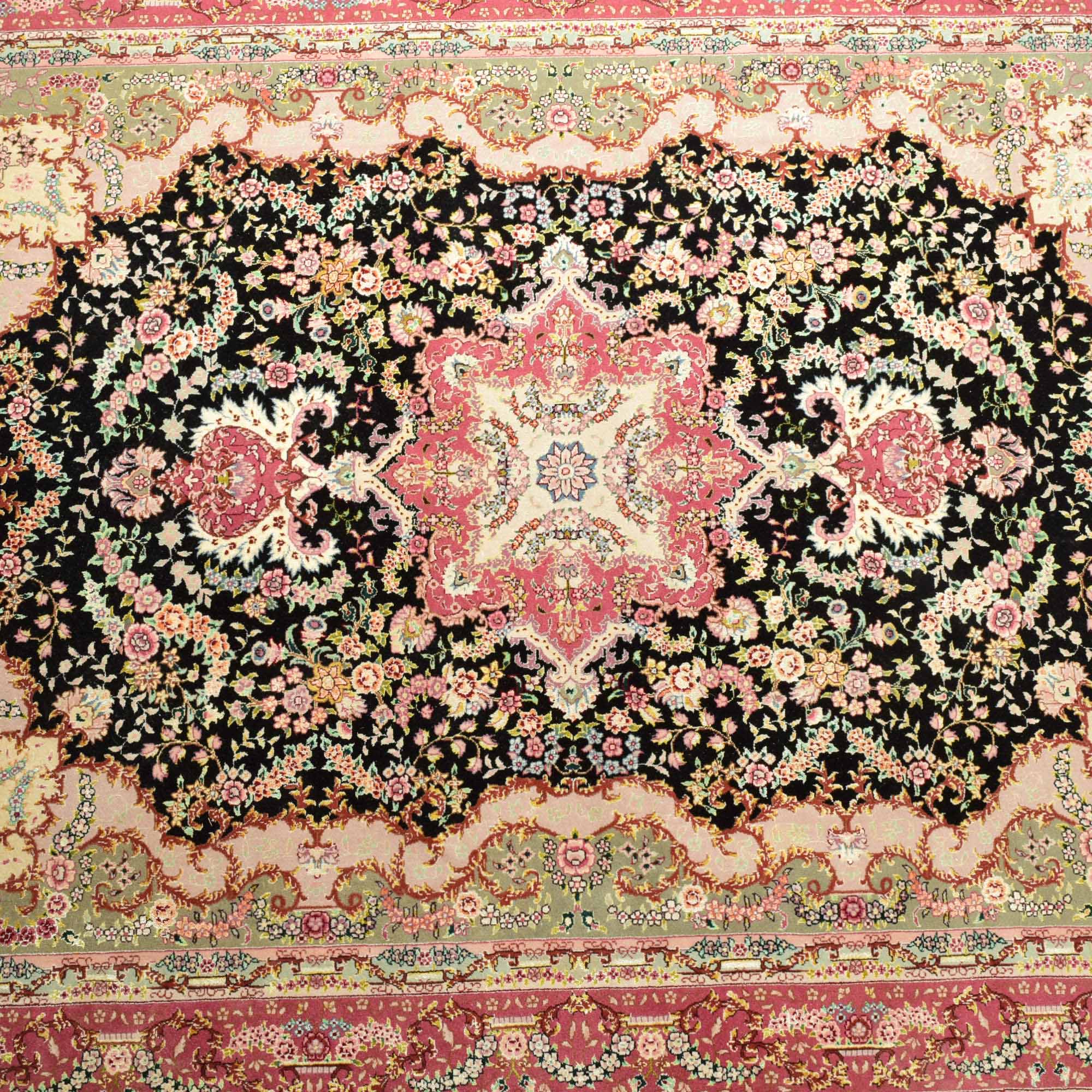 Handwoven Wool and Silk Tabriz Style Rug