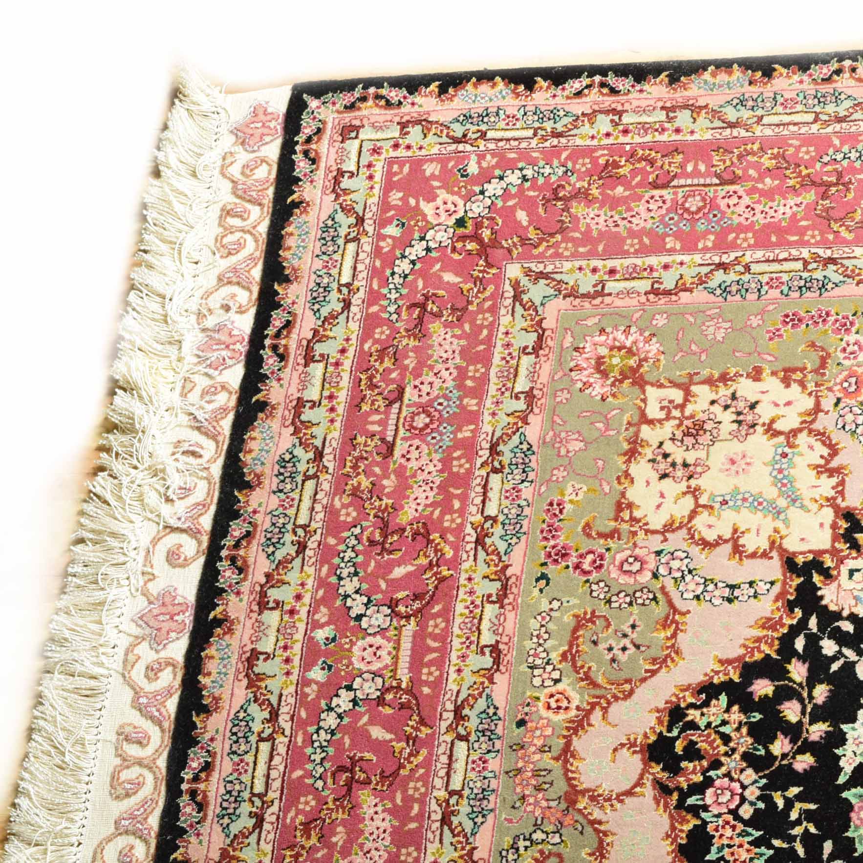 Handwoven Wool and Silk Tabriz Style Rug