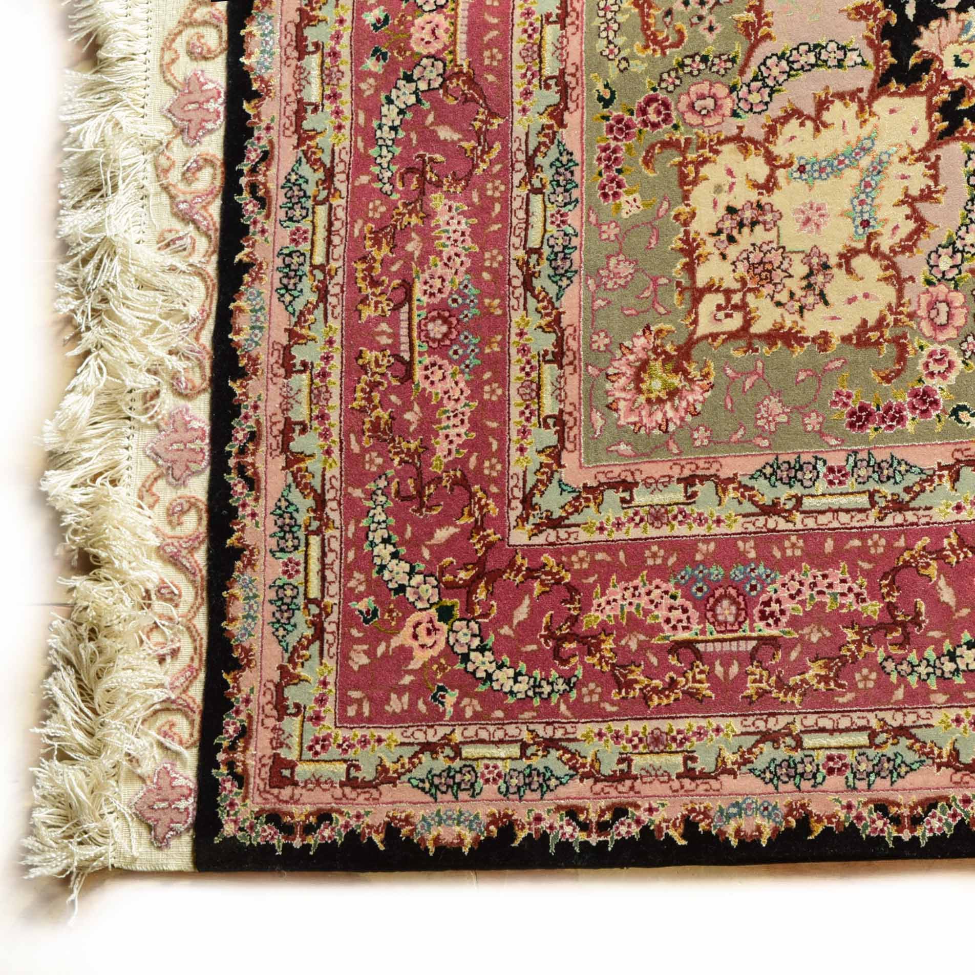 Handwoven Wool and Silk Tabriz Style Rug