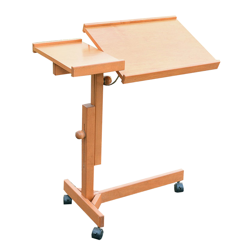 Adjustible Wooden Tilt Top Overbed Tray Table