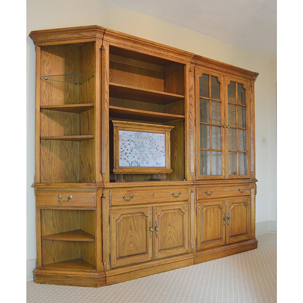 Thomasville Oak Wall Cabinet/Bookcase with 1950s World Clock
