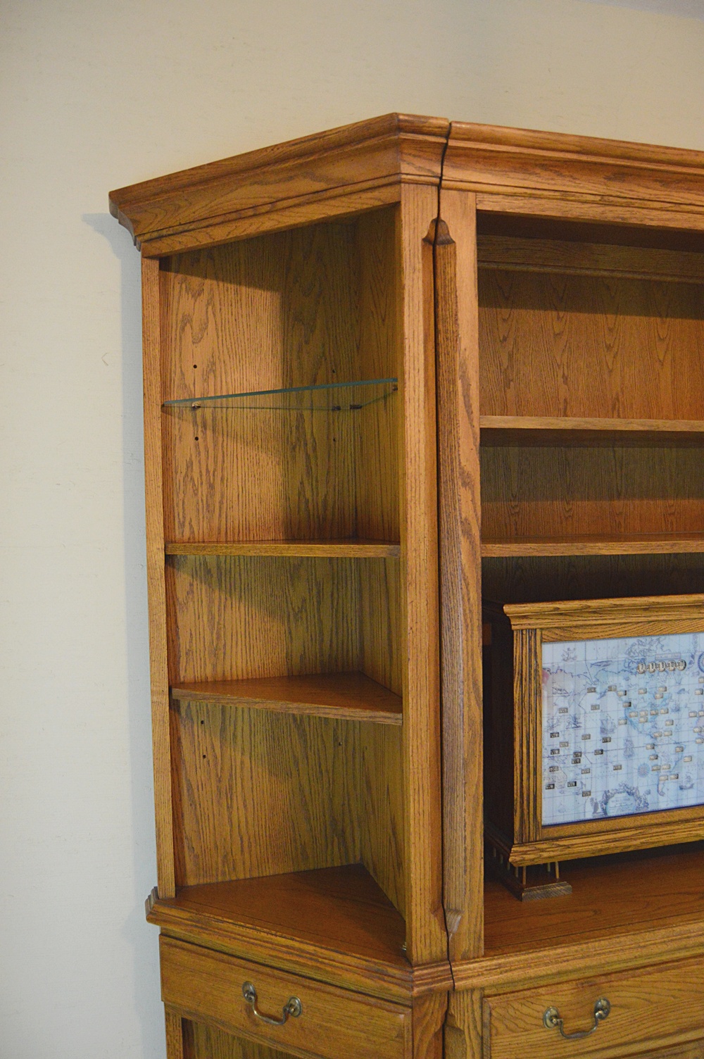 Thomasville Oak Wall Cabinet/Bookcase with 1950s World Clock