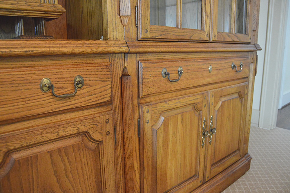 Thomasville Oak Wall Cabinet/Bookcase with 1950s World Clock