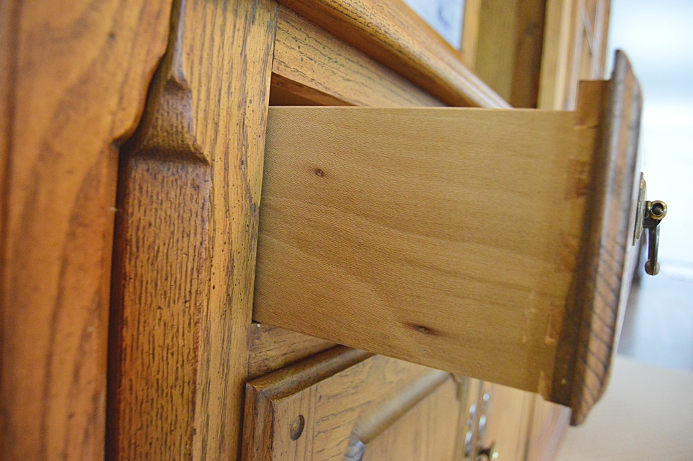 Thomasville Oak Wall Cabinet/Bookcase with 1950s World Clock